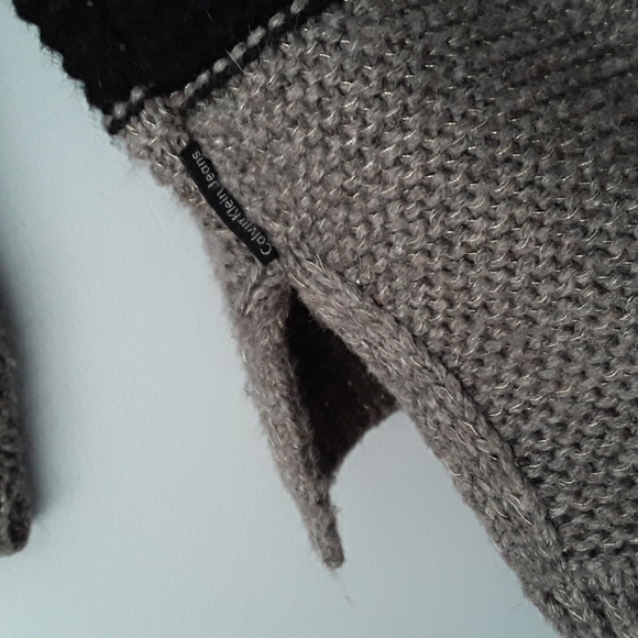 Calvin Klein Jeans Wool Blend w/Lurex metallic thread Sz M black/Taupe multi - Picture 7 of 11